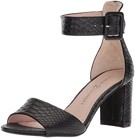 Chinese Laundry Women's Rumor Heeled Sandal Black Snake Two Peice Pump