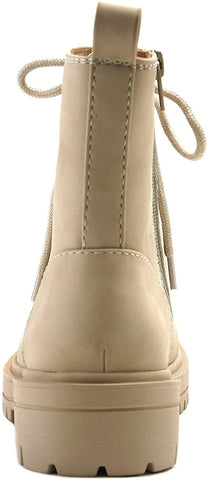 SODA FIRM Lace up Chunky Platform Classic Combat Ankle Boots Nude Beige (5.5, Beige Nbpu)