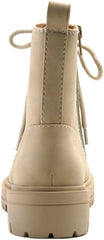 SODA FIRM Lace up Chunky Platform Classic Combat Ankle Boots Nude Beige (6.5, Beige Nbpu)