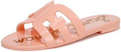 Sam Edelman Bay Pink Rosette Round Open Toe Slip On Leather Strap Slide Sandals