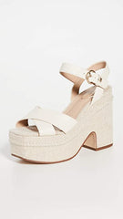Sam Edelman Trianna Womens Platform Sandals Ivory Strappy Espadrille Block Heel