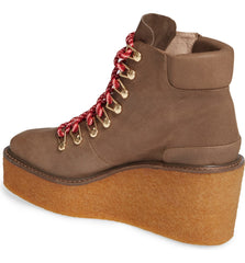 Cecelia New York Helga Natural Brown Hiker Lace up Wedge Platform Ankle Booties