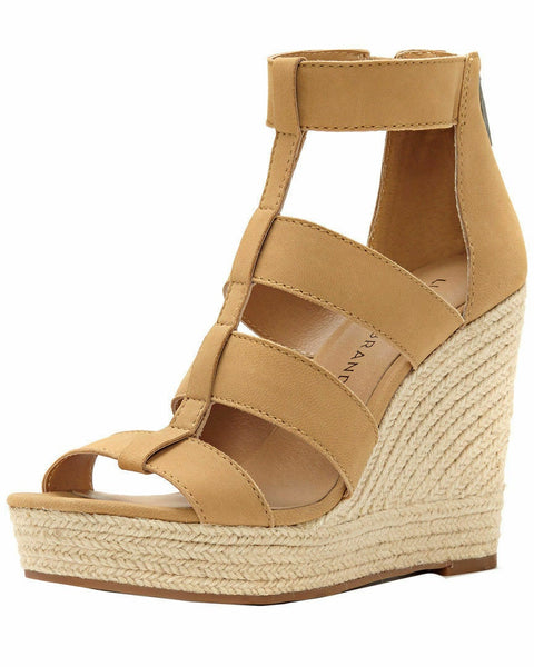 Lucky Brand Lateera SandBox Nubuck Leather Platform Wedge Espadrille Sandals