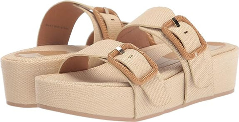 Dolce Vita Coryn Wheat Raffia Fashion Women Platform Double Strap Slip On Sandal