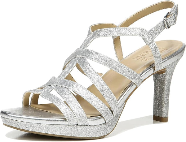 Naturalizer Baylor Silver Glitter Fashion Buckle Rounded Toe Dress Heeled Sandals 11