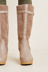 Kelsi Dagger Jagger Taupe Knee High Clog Wood Heel Wedge Round Toe Leather Boot