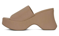 Jeffrey Campbell 6Teen-2 Beige Mesh Slip On Open Toe Chunky Wedge Heeled Sandals