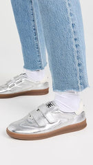 Sam Edelman Talia Soft Silver Leather Rounded Toe Low Top Flat Sneakers