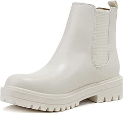 Soda Pilot Bone Pu Pull On Round Toe Chunky Platform Block Heel Wide Ankle Boots