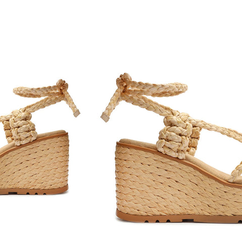 Schutz Geissa Light Beige Strappy Tie Up Wedge Heeled Platform Open Toe Sandals
