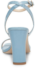 Steve Madden Moonlight Blue Croco Ankle Strap Square Toe Block Heeled Sandals