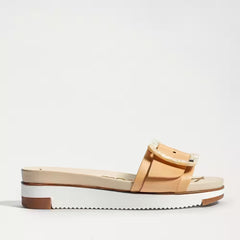 Sam Edelman Ariane Natural Sand Open Toe Buckle Flat Leather Slides Sandals