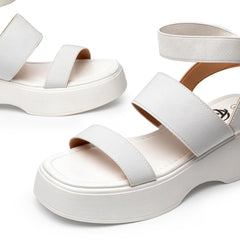 Trary Platform White Sandals Women Open Toe Strappy Elastic Ankle Strap Sandals 9.5