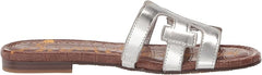 Sam Edelman Bay Soft Silver Rounded Open Toe Slip On Leather Strap Flat Sandals