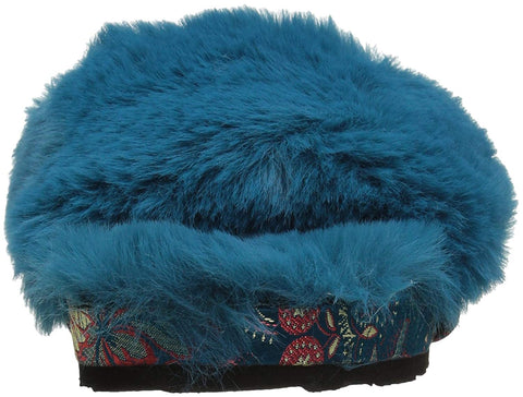 Jessica Simpson Gema Teal Blue Open Toe Furry Wedge Platform Mule Slide Sandals