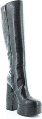 Jessica Simpson Knee High Block Heel Boots Samah Black Round Toe Platform Boots