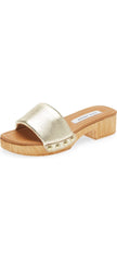 Steve Madden Belong Gold Slip On Wood Clog Open Toe Blocked Heeled Sandals