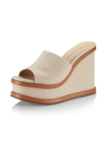 Schutz Dalle Beige Oyster Slip On Open Toe Platform Womens Casual Wedges Sandals