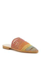 Cecelia New York Potz Pointed Toe Tan Multi Color Strappy Leather Mules Slides