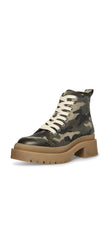 Steve Madden Sabri Lace-Up Chunky Heeled Platform Combat Ankle Boots CAMO CANVAS