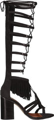 MIA Ricarda Black Round Open Toe Block Heel Fringe Detailed Gladiator Sandals