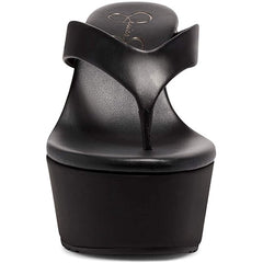 Jessica Simpson Stilla Heel Platform Wedge Open Toe Slip On Thong Sandals Black