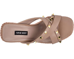 Nine West Pipa 3 Blush Pink Slip On Rounded Toe Multi Strap Embellished Sandals