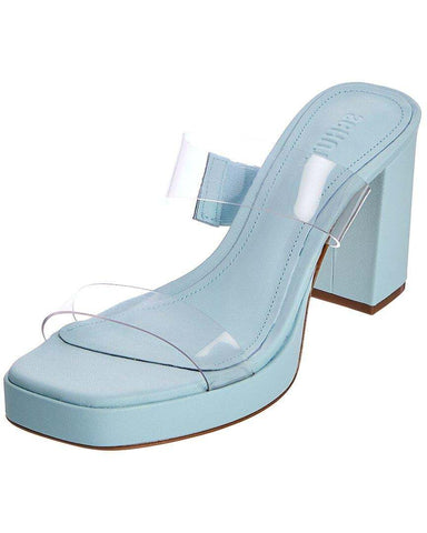 Schutz Platform Blue Open Toe Translucent Straps Block High Heel Sandals