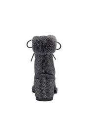 Jessica Simpson Deliah Pewter Rhinestone Fur Cuff Block Heel Combat Booties