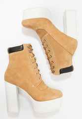 Shellys London Evan Tan Suede Lace Up Platform Lug sole Jeffrey Ankle Boots