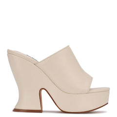 Nine West Flower3 Chic Cream Slip On Rounded Open Toe Retro Platform Sandals