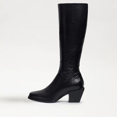 Sam Edelman Tamea Black Washed Leather Squared Toe Stacked Heel Western Boots