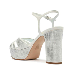 Schutz Keefa Crystal White Ankle Strap Open Toe Block Heel Platform Sandals