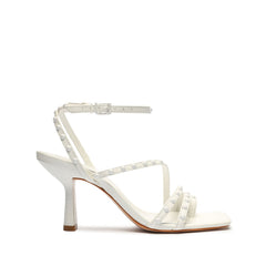 Schutz Anne White Open Toe Ultra-Slim Studded Buckle Straps Kitten Heel Sandals