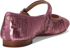 Sam Edelman Michaela Elderberry Sequin Mary Jane Ankle Strap Square Toe Flats