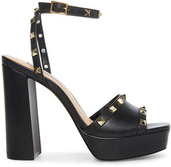 Steve Madden Tabari Black Leather Ankle Strap Open Toe Embellished Heeled Sandal