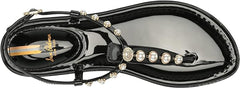 Sam Edelman Gigi Black Pearl Ankle Strap Open Toe Embellished Thong Flat Sandals