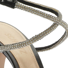 Schutz Louise Black Clear Crystal-Embellished Ankle Strap Open Toe Heel Sandals