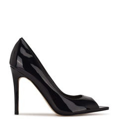 Nine West Prizz Black Slip On Pointed Open Toe Sky High Stiletto Heel Pumps