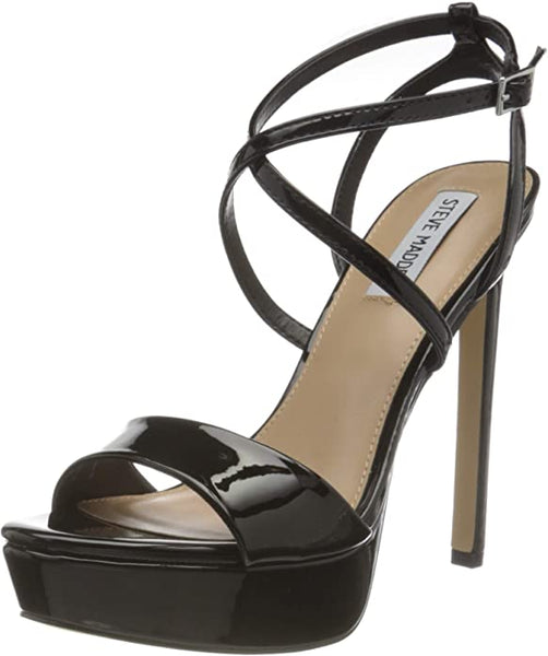 Steve Madden Stunning Black Patent Strappy Open Toe Platform Heeled Sandals