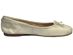 Sam Edelman Zooey Modern Ivory Bow Detailed Rounded Toe Slip On Ballet Flats