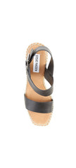 Steve Madden Uri Black Leather Open Toe Espadrille Buckle Closure Wedge Sandals