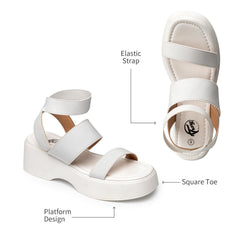 Trary Platform White Sandals Women Open Toe Strappy Elastic Ankle Strap Sandals 9.5