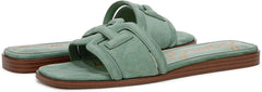 Sam Edelman Irina Green Garden Leather Squared Open Toe Flat Slides Sandals