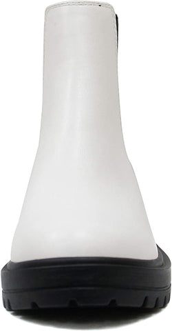 Soda Pilot White Pull On Round Toe Chunky Platform Block Heel Wide Ankle Boots