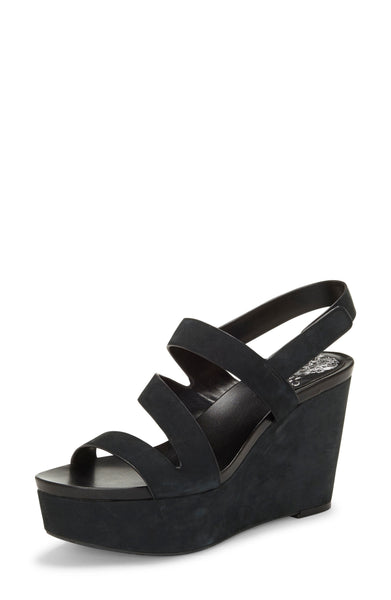 Vince Camuto VELLEY Black Leather Platform Wedge Heeled Caged Strappy Sandals