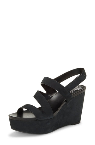 Vince Camuto VELLEY Black Leather Platform Wedge Heeled Caged Strappy Sandals