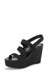 Vince Camuto VELLEY Black Leather Platform Wedge Heeled Caged Strappy Sandals