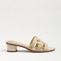 Sam Edelman Illie Eggshell Leather Slip On Open Rounded Toe Heeled Slide Sandals