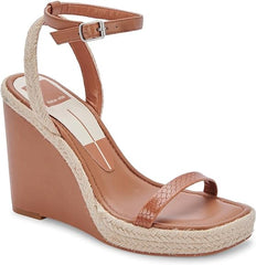 Dolce Vita Aurora Cedar Embossed Stella Ankle Strap Cork Wedge Heeled Sandals